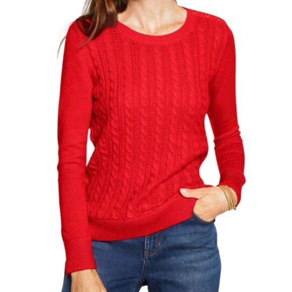 Talbots Women's Red Cable Knit Crew Neck Pullover Sweater Sz SP holiday classic! - Picture 1 of 9
